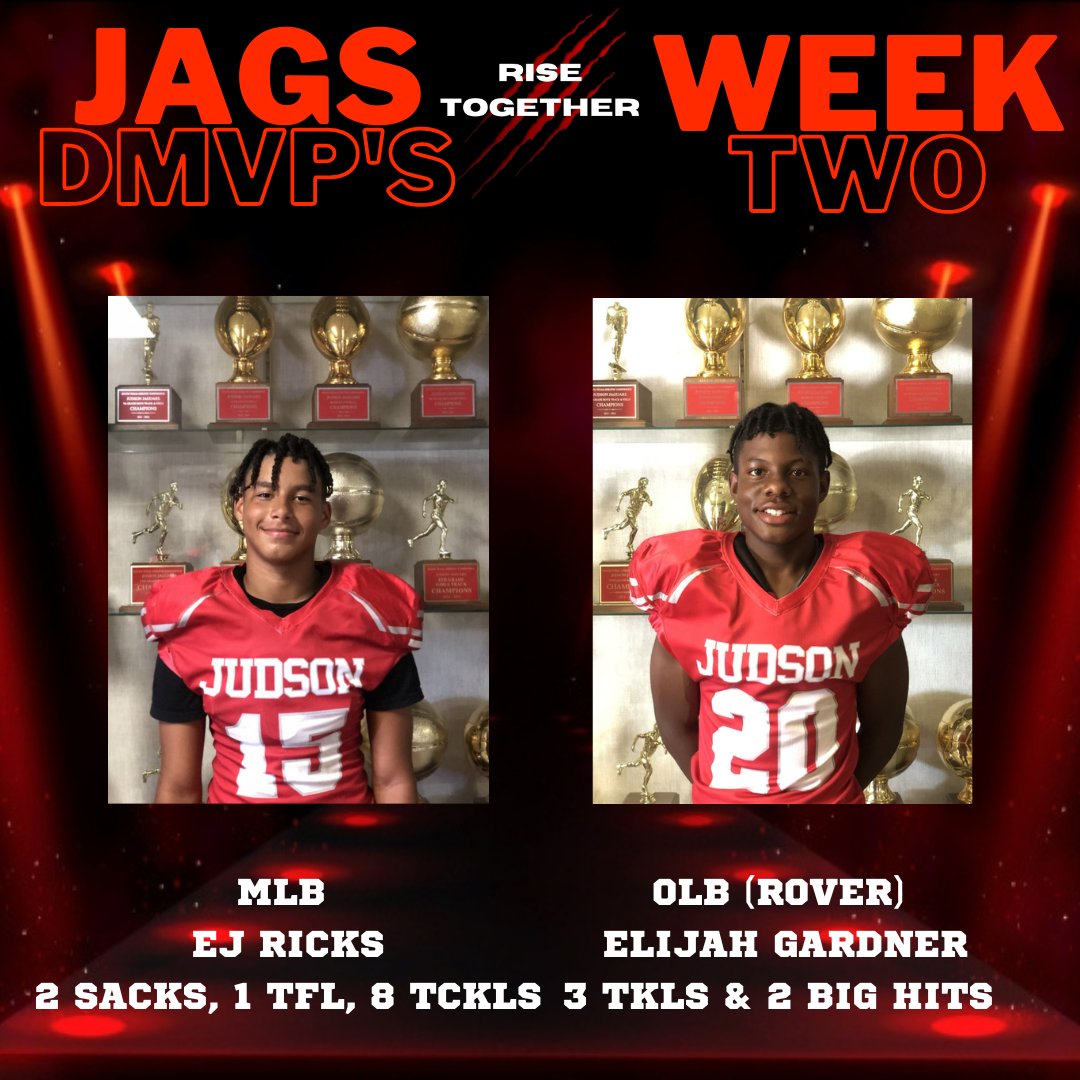 Coach_TLara's tweet photo. Week 2 MVPs versus.

We are Working hard and getting better on our bye week. We look forward to seeing you all next week as 8th grade takes on Corbett at home, while 7th grade plays away @ Corbett.
Lets pack those stands and #RiseTogether

@jisd_athletics https://t.co/p1zV4GRNm8