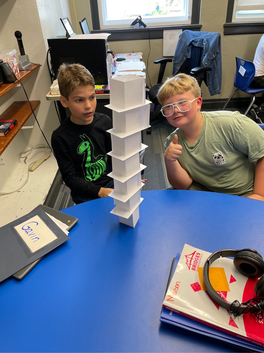 EdnaLToliver's tweet photo. Fifth grade GT students were challenged to build structures using only index cards. Structures were tested for strength, as well. https://t.co/KElvMxId2o