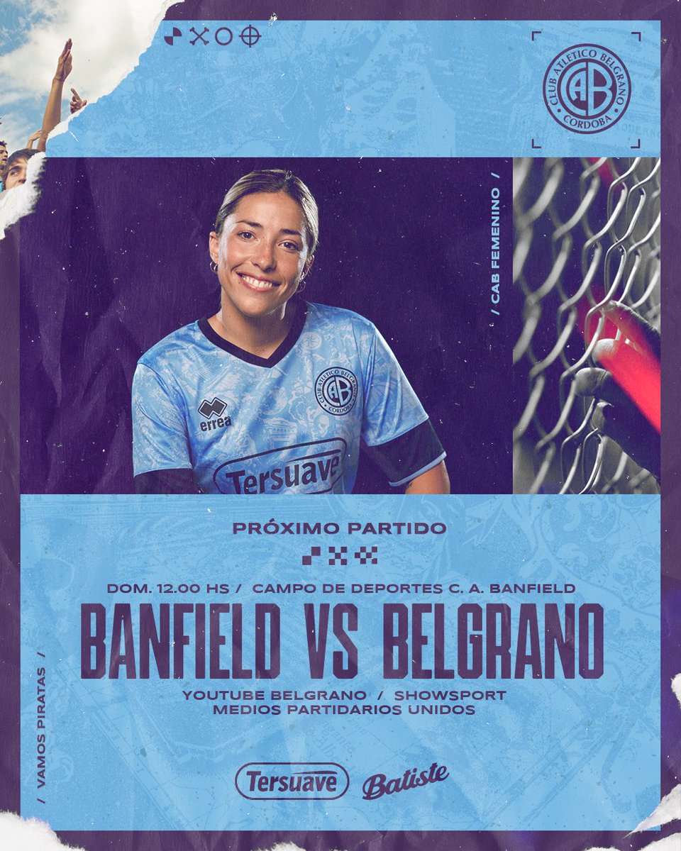 #FemeninoBelgrano 
🔜 PRÓXIMO PARTIDO 

<a href="/CAB_oficial/">Club A. Banfield</a> 🆚 #Belgrano 

📆 Domingo 18/09
⌚ 12:00
🏟 Campo de Deportes Banfield
📺 Canal de YouTube del Club y <a href="/MPUnidosOK/">Medios Partidarios Unidos</a> + <a href="/ShowsportCanal/">Canal Showsport</a>

#VamosPiratas 🏴‍☠️