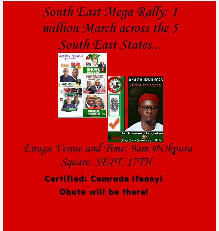 ObuteIfeanyi's tweet photo. This Saturday, the 5 South East States will #SHUTDOWN  for #Obidatti023 . It's gonna be a blast. Will you be there? I'll be there... #Certified.
@ObiSupport @NgLabour @PeterObi @EnuguVoices @KateObum https://t.co/OTDWnlORFq