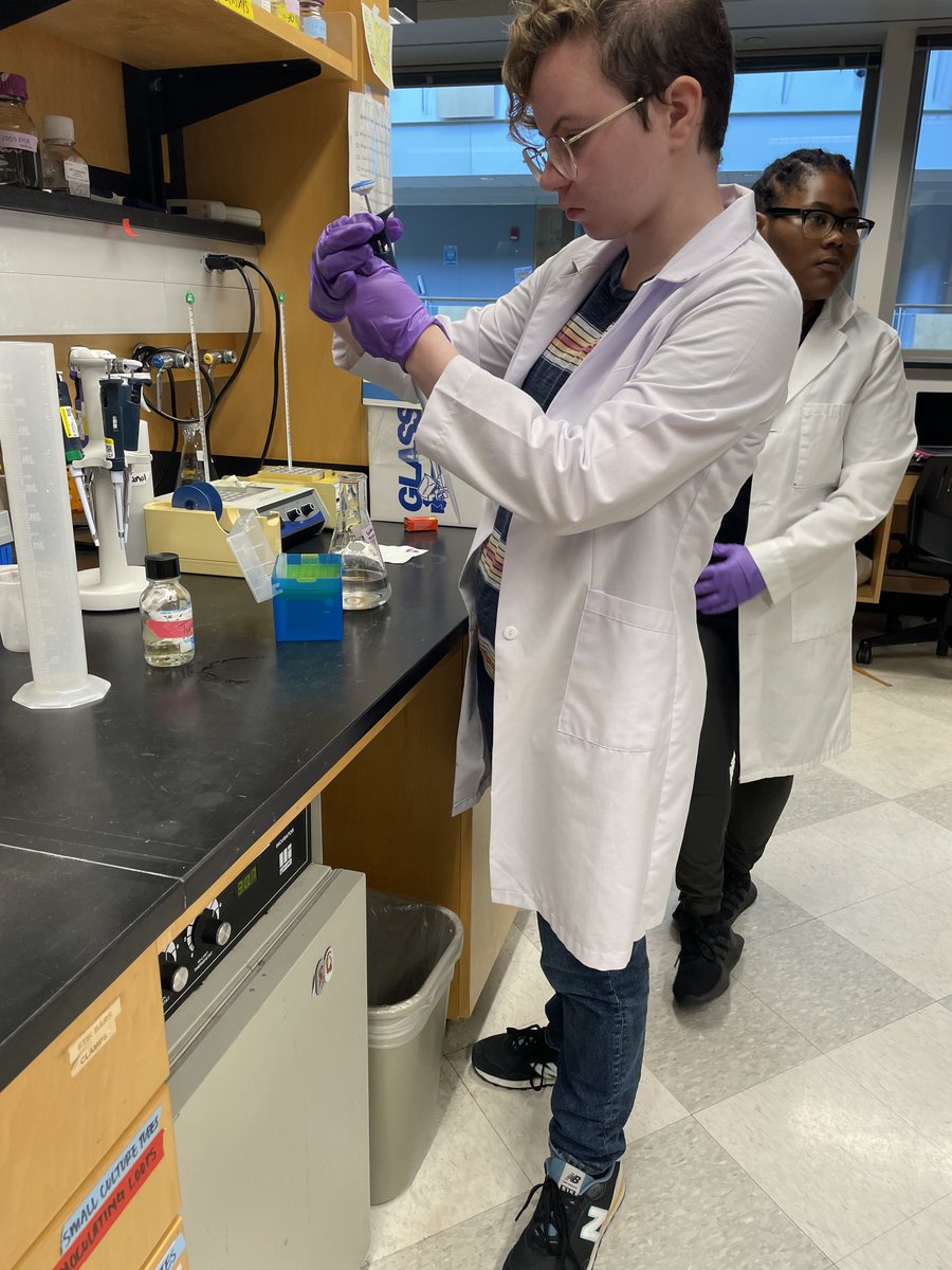 mtholyoke's tweet photo. We meet again! We're back with another #MHCSummer βοΈππ§ͺ story. This time we visited a chemistry lab with student researchers Hayley Cline '24, Kayla Scott-Mcdowell '24, Morgan Tanguay '22, and Professor Kathryn McMenimen. https://t.co/ZsOrvrnWAK
