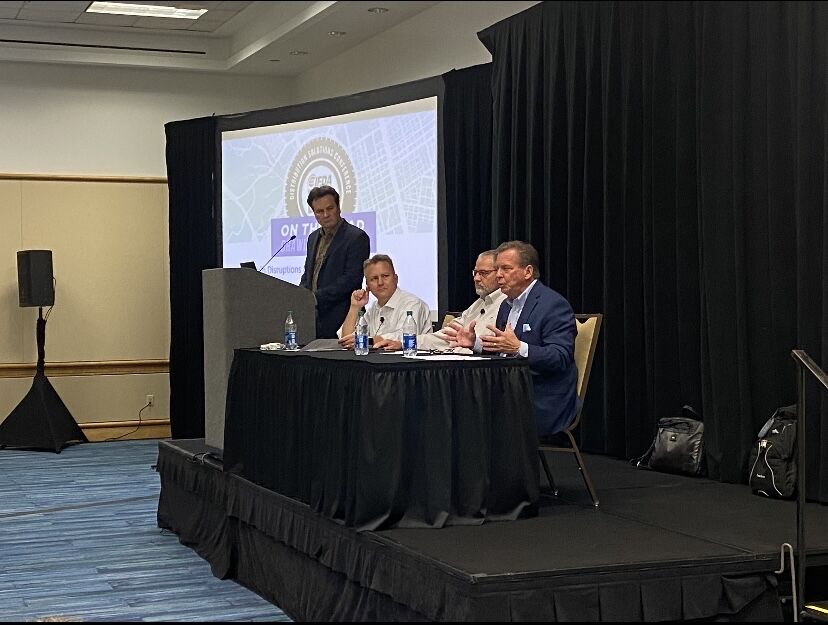 PlmFleet's tweet photo. Great first day at #IFDADSC! Our custom ice sculpture is up, PLM's Don Durm and Rob Fortney spoke at the Supply Chain Disruptions &amp; New Challenges in Equipment Acquisition session. We also attended sessions like the Executive Leadership Summit and discussion about FSMA 204 rule. https://t.co/jOzJ8szffW