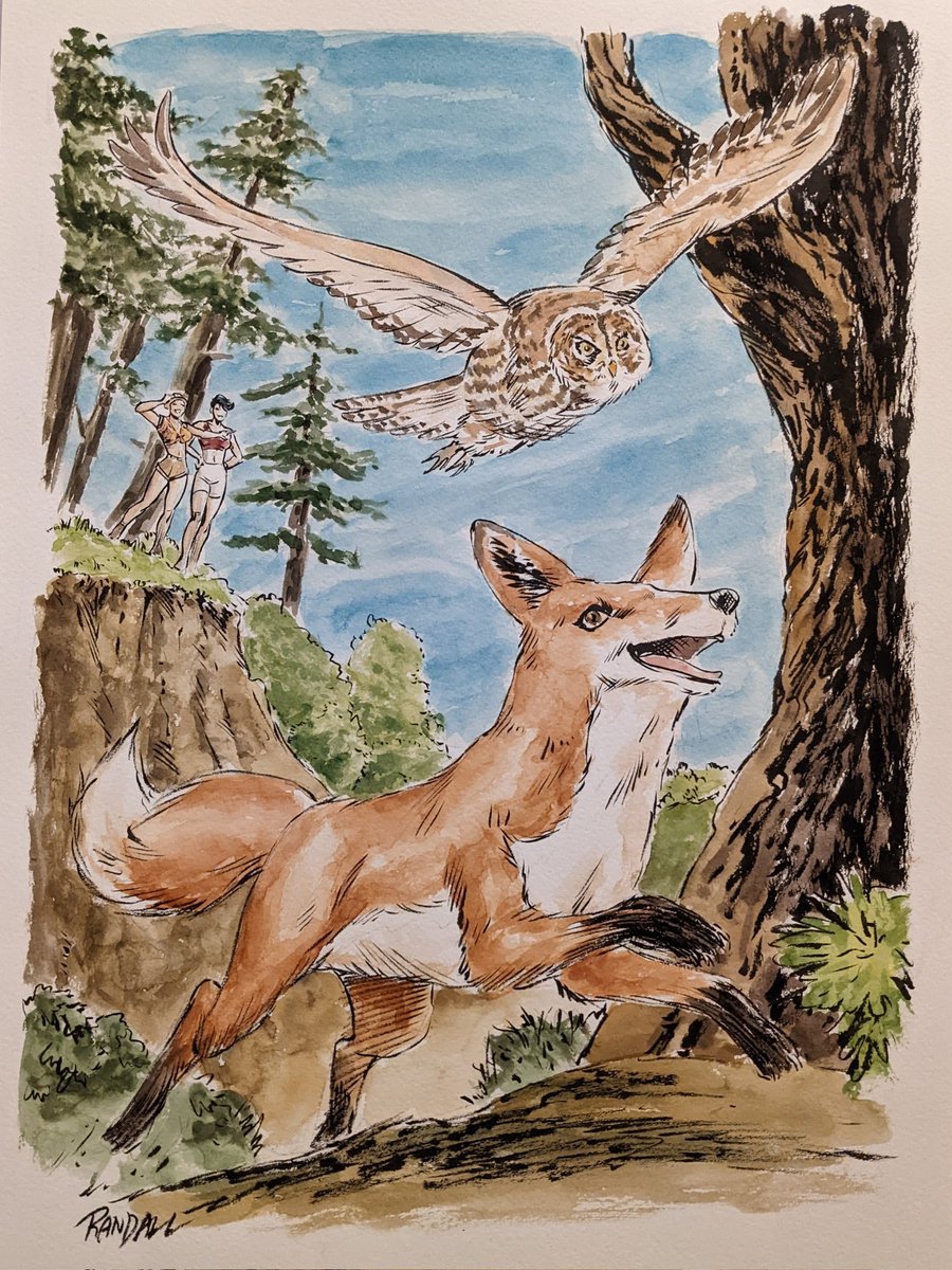 TrekkerTalk's tweet photo. Picking up a couple of truly stunning #Trekker commissions from #RonRandall @Ron_Randall at #RCCC! Mercy St Clair has a new ally and it's a dragon! Meanwhile Scuf is on a forest adventure with an owl while Mercy and Molly watch from a distance! 🦊🦉🐉🚀 https://t.co/J8KBRX6Bfr
