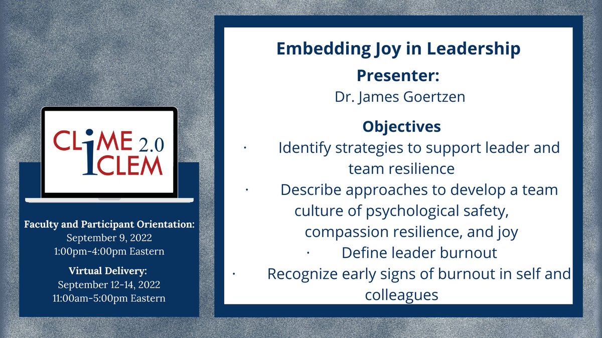 cameacem's tweet photo. We closed out #CLIME2 today with Dr. James Goertzen's presentation, Embedding Joy in Leadership! What a fantastic way to close out three wonderful days of #LeadershipDevelopment #MedEd #Collaboration #Learning &amp; #networking! https://t.co/RkxTfca6wS