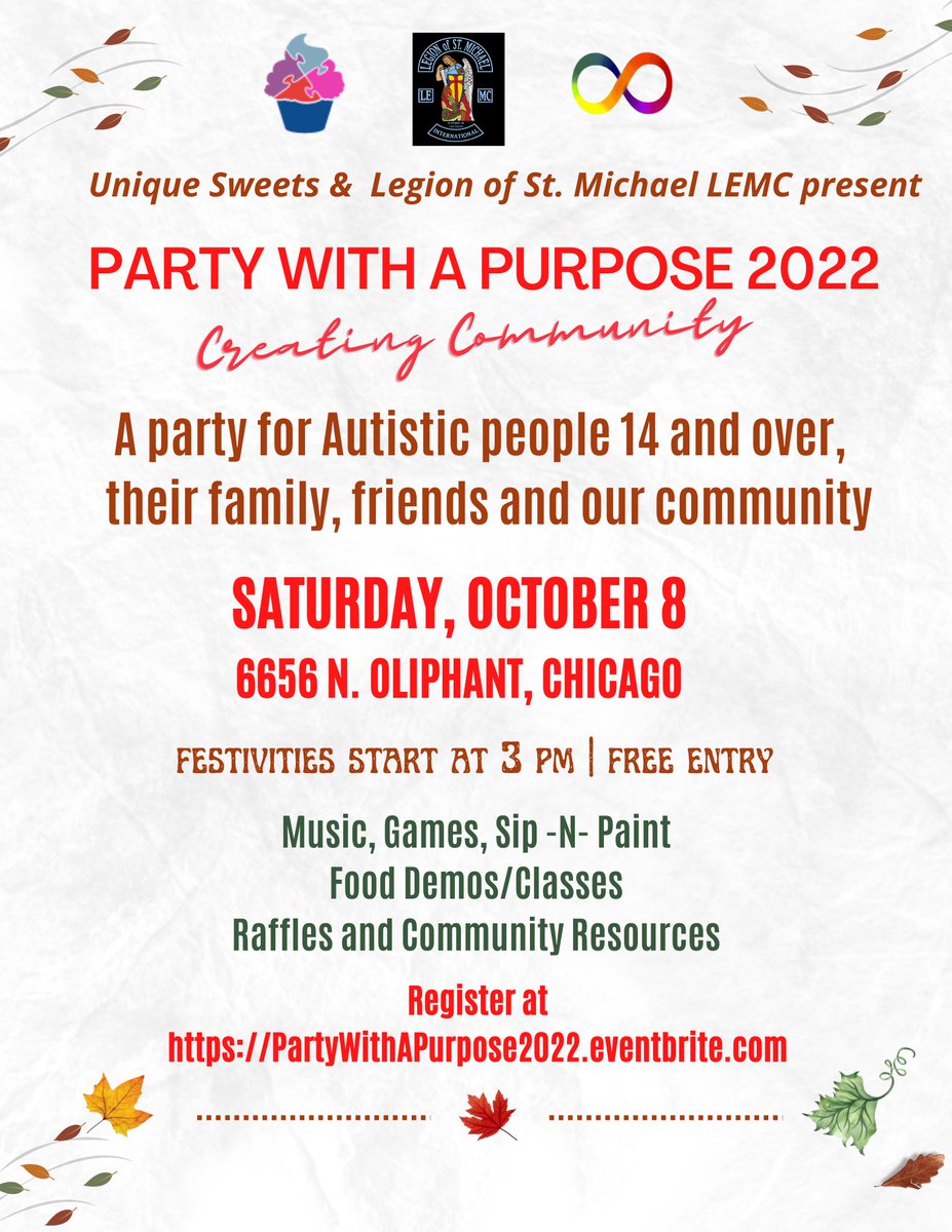 Join <a href="/UniqueSweets8/">Unique Sweets</a> at 3pm on 10/8/22 in #Chicago as they bring together the community and people with #autism (ages 14+) for a fun day of activities! Register via Eventbrite.