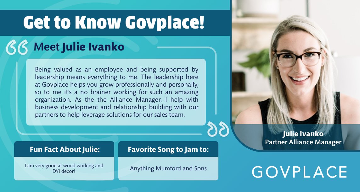 Govplace's tweet photo. Meet Julie Ivanko, Partner Alliance Manager! Julie is essential in building strong relationships with our OEM partners. Check out our partner's page to see who we join forces with to delivery strategic IT solutions to Federal agencies. #GetToKnowGovplace https://t.co/vzCEnSuv4k https://t.co/fVttZBkdgl