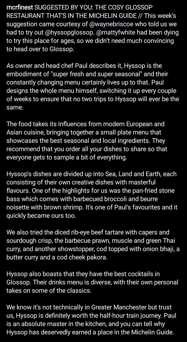 ThomHetheringto's tweet image. Following listings in @MichelinGuideUK and @GoodFoodGuideUK, and glowing coverage in the local press (this from @mattyfwhite @McrFinest mere days ago) the excellent @HyssopGlossop has had a devastating fire. After Covid, in the energy crisis. PLEASE support them when they reopen.