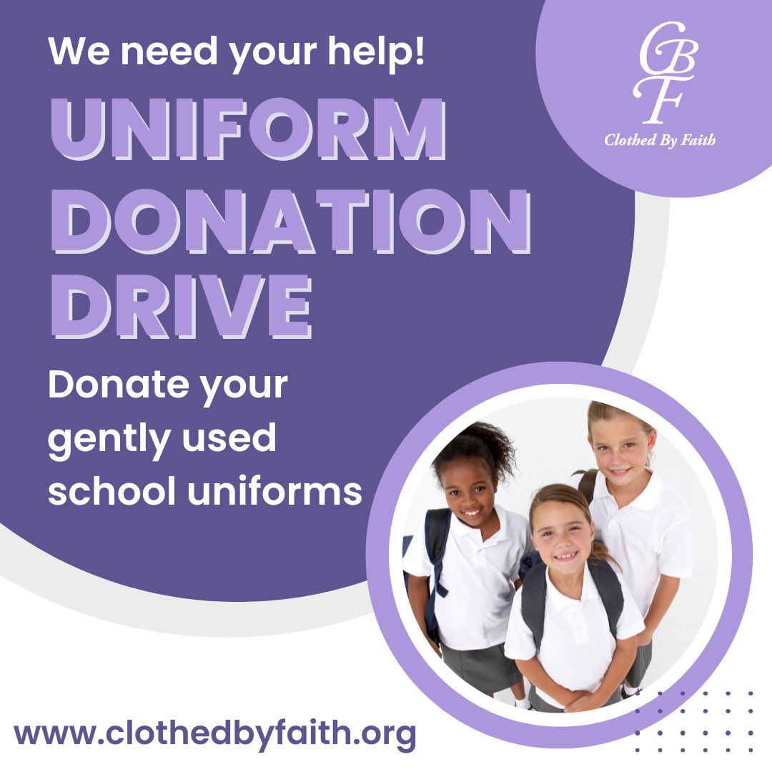 We need your help! The demand for school uniform clothing has almost tripled. Clothed by Faith would love to give your gently used or new uniforms to another child who needs them.
Or you can donate to help purchase new uniforms here: secure.givelively.org/donate/clothed…