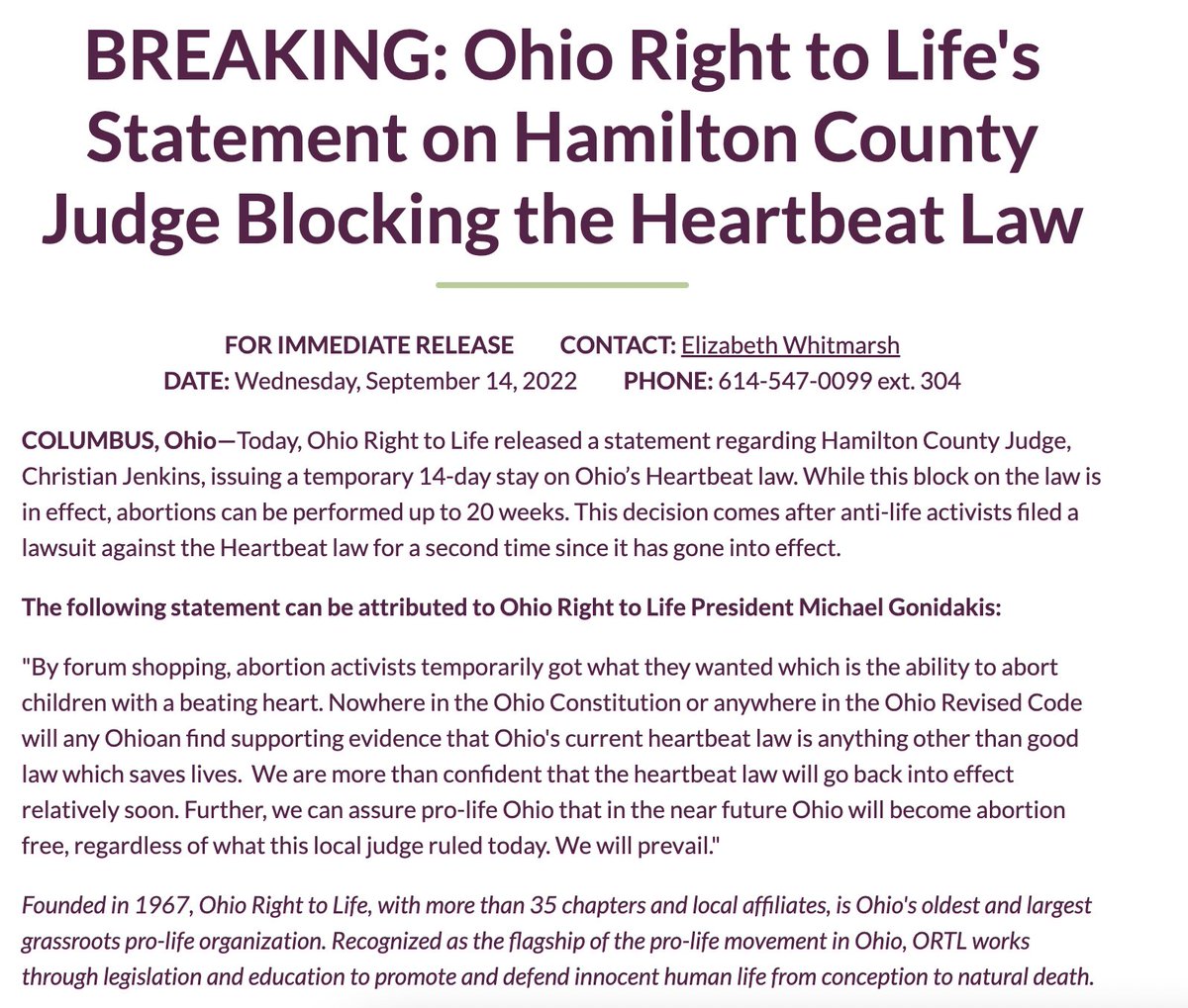 ohiolife's tweet photo. BREAKING: Ohio Right to Life's Statement on Hamilton County Judge Blocking the Heartbeat Law
https://t.co/ZSTUy6gDMl https://t.co/V19v2Nr090