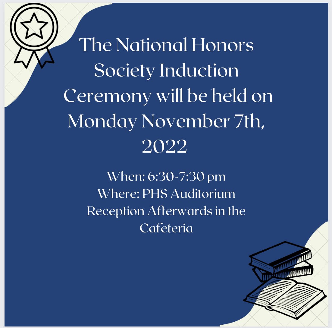 The NHS Induction will be held on Monday November 7th, 2022. If you have any questions please reach out to Dr. Genzale for more information.