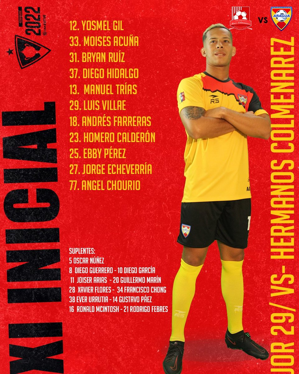 XI Inicial ⚔️
Ellos son nuestros aurirrojos que se medirán ante @hnoscolmenarez desde el pitazo inicial 🏟️

¡Vamos Aragua! 🟡🔴

#VenezuelaEsFUTVE 
#EstoEsAragua
#CreerHastaElFinal 
#OrgullosoDeSerAurirrojo