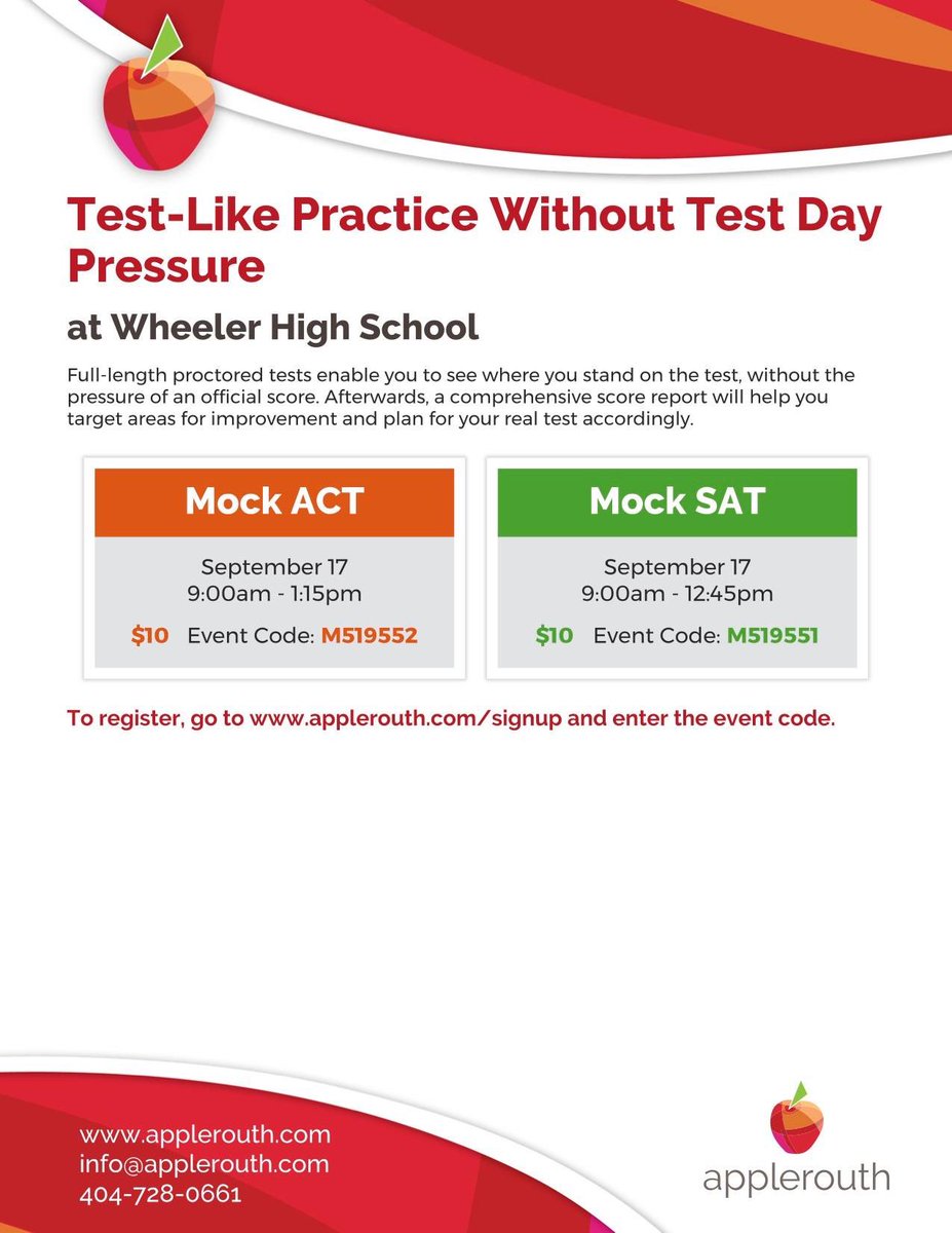 wildcatabc's tweet photo. Sign up today for SAT or ACT mock tests on Saturday, Sept. 17th at Wheeler.  Doors open at 8:30am, test begins promptly at 9am.  Fee is $10. https://t.co/rEWnCSvaza