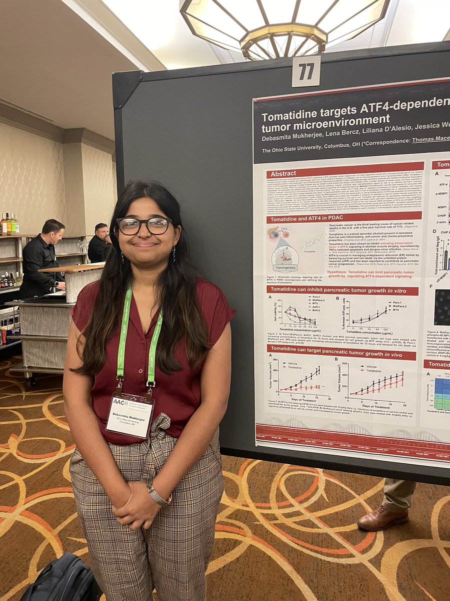 Senior graduate student, Debi Mukherjee, presenting her poster at #AACRpan22 meeting.