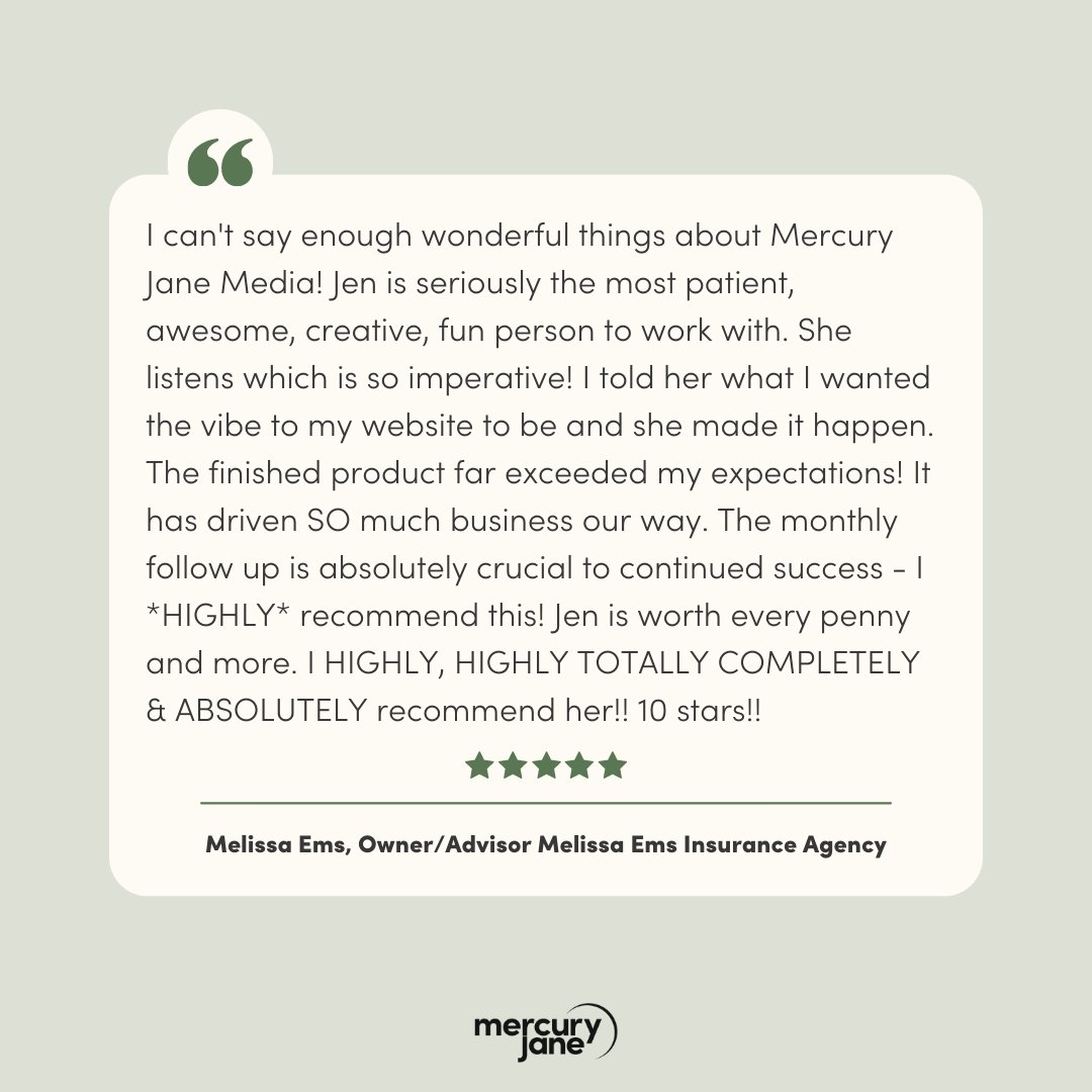 mercuryjmedia's tweet photo. We love helping our clients succeed! We helped Melissa Ems Insurance Agency see a 247% traffic increase, 87% increase in quote requests, a 98% increase in new business sold, and their team is saving 10+ hours each month by automating tedious tasks! https://t.co/N2IffTsHef