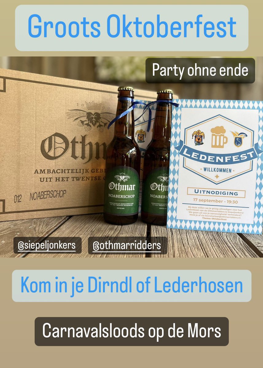 Othmarridders's tweet image. Voor alle Othmarridders leden: a.s. Zaterdag 17 september: Oktoberfest in de Carnavalsloods samen met @desiepeljonkers 🎉