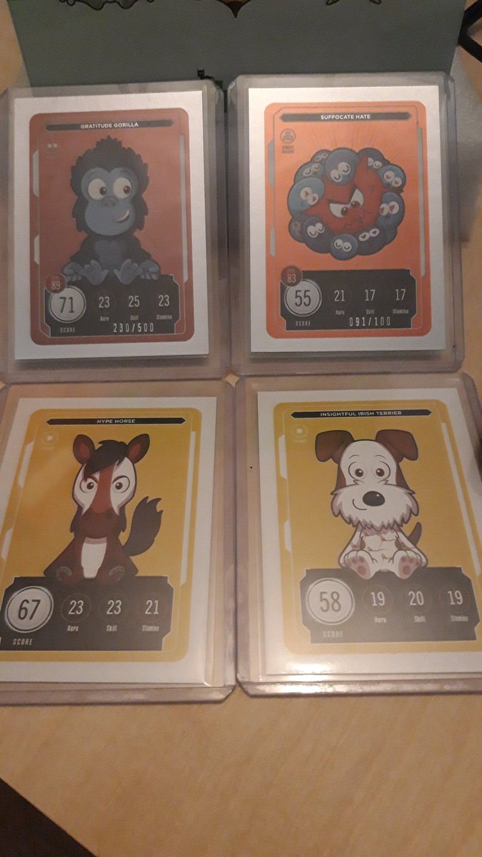 SteveRocksSpace's tweet photo. Box #4 and the last @veefriends C&C opened. But finally got a core #InsightfulIrishTerrier card 💚🤍🧡 and a nice rare #GratitudeGorilla and very rare #SuffocateHate https://t.co/6ov8FQt7vi