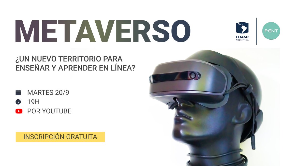 🤖 Metaverso: ¿un nuevo territorio para enseñar y aprender en línea?

🔴 No te pierdas el YouTube LIVE con especialistas del PENT.

⌚🇦🇷  Nos encontramos el martes 20 a las 19h

✍🏻 Inscripción abierta y gratuita ➡️ bit.ly/3DucsCu