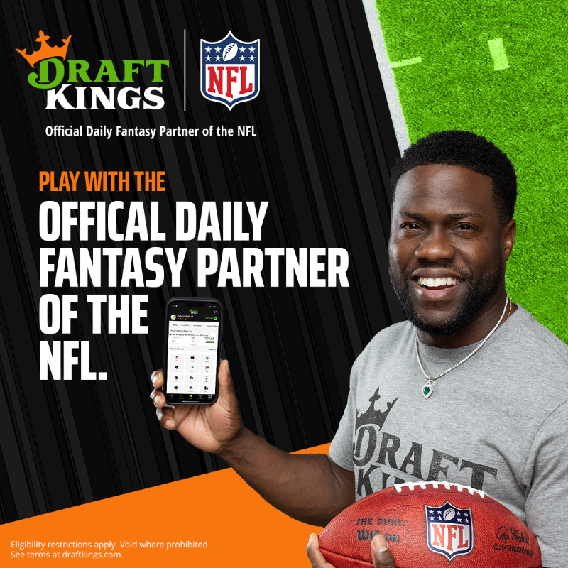 DraftKings's tweet photo. ⬇️ Heard it here 1st from @KevinHart4real - draft your lineup every week and play with the OFFICIAL Daily Fantasy Partner of the NFL this season 🏈

#DraftKings