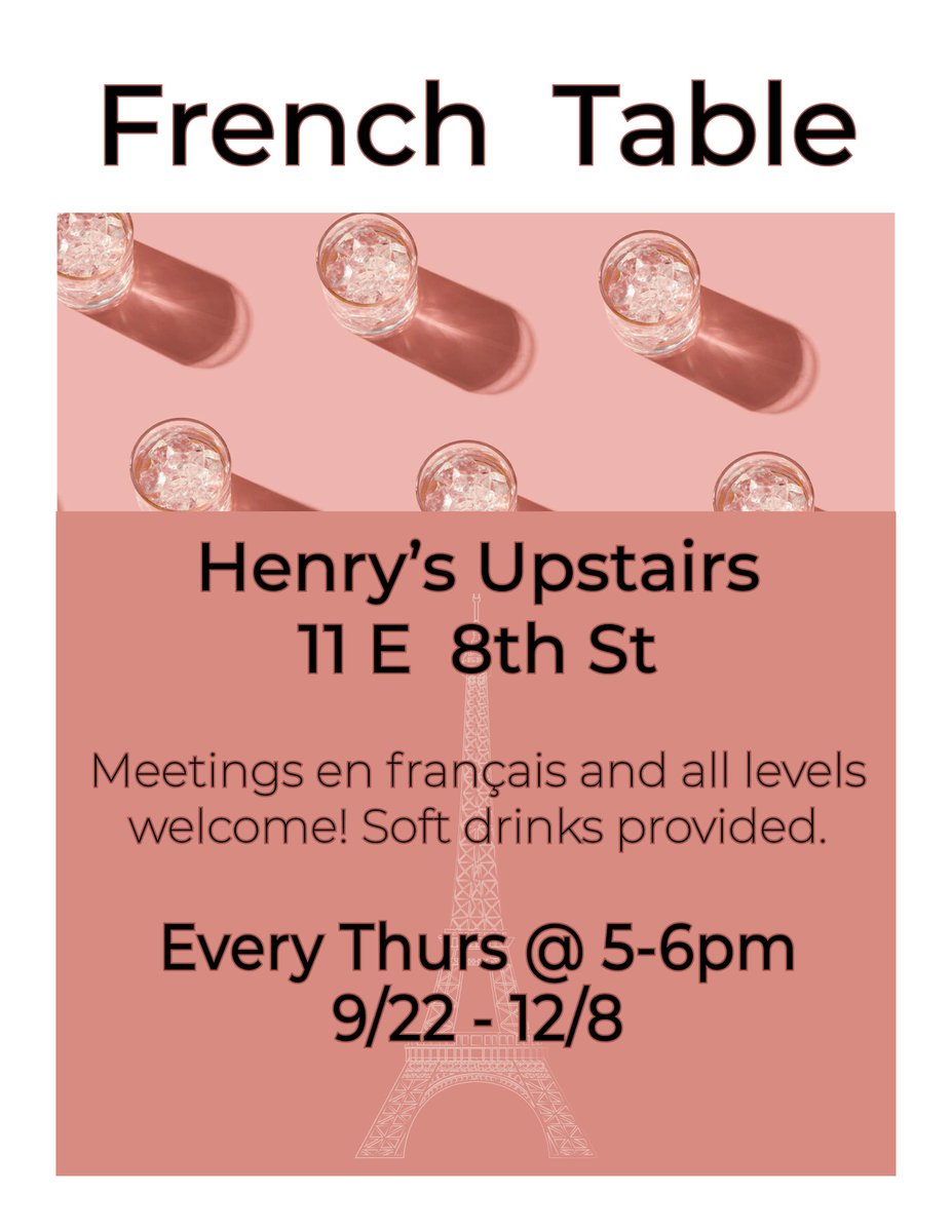 Vous parlez français? Would you like to start? Join us at Henry's Upstairs every Thurs starting 9/22. 🇫🇷🥤