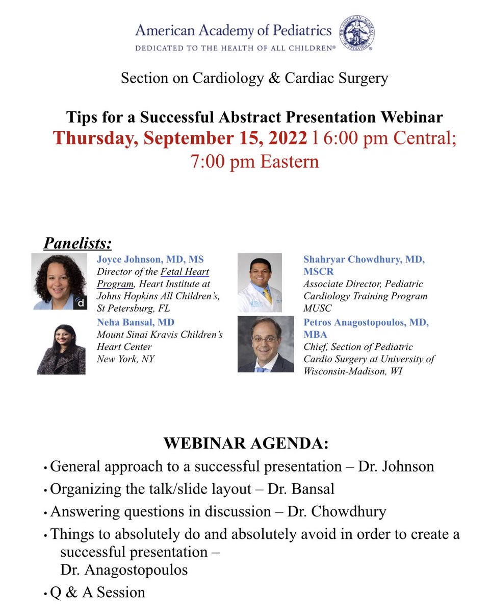 nehban's tweet photo. Are you a trainee starting to present your research at scientific meetings? Join us tomo for a great session by @AmerAcadPeds on tips and tricks to enhance your talk! @NYSAAPCH2 @AAPNews #MedTwitter #Cardiotwitter Link to register in comments. https://t.co/wxIFSAKEyQ