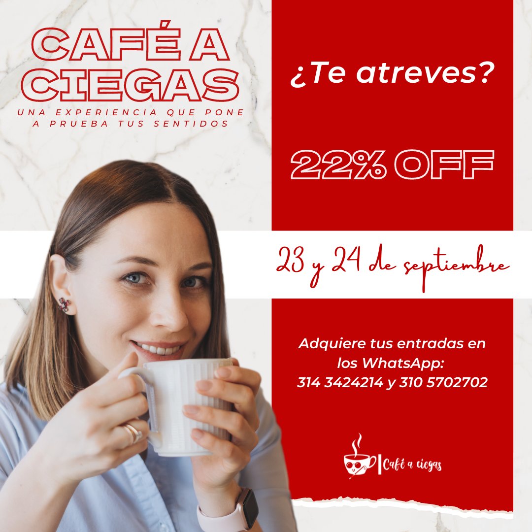 #caféaciegasteinvita a la mejor experiencia donde vivirás el autorreconocimiento, la diversidad, el amor y la amistad, funciones 23 y 24 de septiembre, preventa con el 22 % de descuento por tiempo limitado en el WhatsApp: 310 5702702.

#IntegrArte #orgullociego #multisensorial
