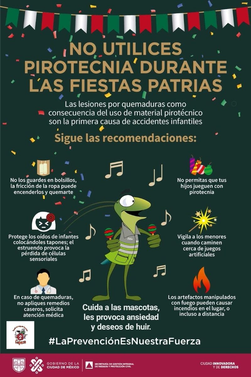 COPACOmz2VC's tweet photo. En estas fiestas patrias, NO UTILICES PIROTECNIA
No permitas que tus hijos jueguen con pirotecnia
Vigila a los menores cuando caminen cerca de pirotecnia
En caso de quemadura acude al médico
Cuida a tus mascotas @obd1965 @luluvaldezm @EnriqueFregoso @enrique_cue @IrmaNajeraG https://t.co/3nk2rizYNs