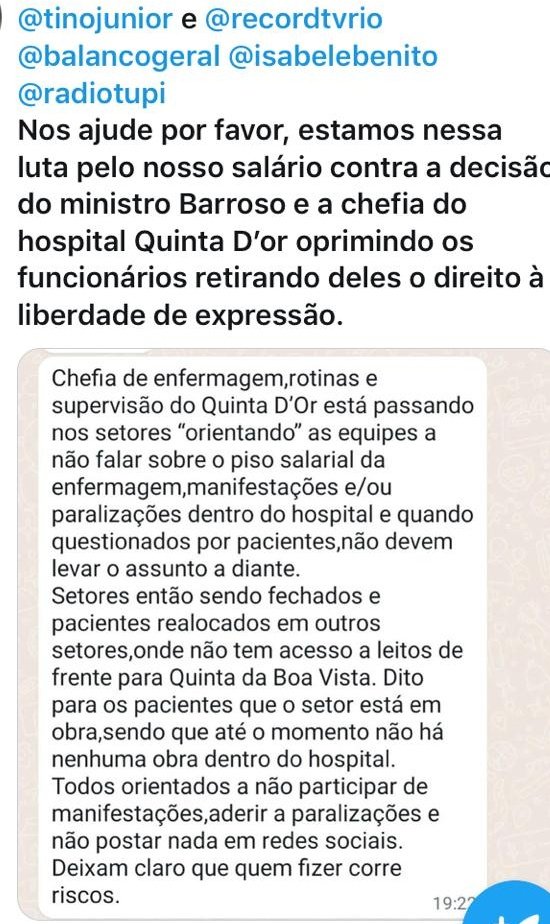 pablomengo's tweet photo. É Um Absurdo O Que Os Empresários Da Rede Privada (Quinta Do'r) está fazendo com os Enfermeiros , técnicos e auxiliares ...                        
@tinojunior @g1 @SBTonline @radiotupi @FmODiaOnLine @tvglobo @BandRio @CNNBrasil @jandira_feghali @RejaneDeputada @LilianBehring https://t.co/JhEiUevGKc