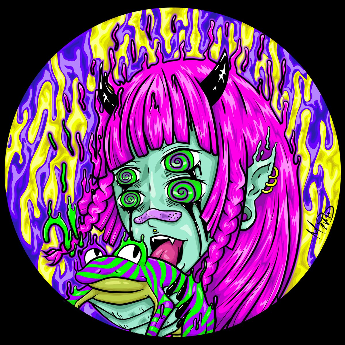 mind_art_'s tweet photo. Escape 👁️
🐸 Trippy vector project
#mind #mindart #escape #trip #trippy #trippyart #cartoondrawing #cartoon #gore #goreart #oni #onigirl #elf #stoned #high #frog #trippyfrog #psychedelic #manga #anime #mangadrawing #vectorart #vector #illustrator #art #animegirl https://t.co/jQDTWo3OH1