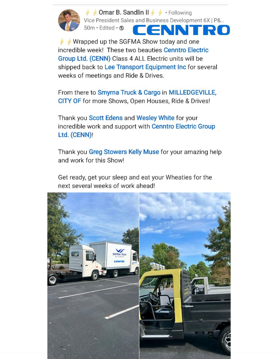 _X_Alex_'s tweet photo. #CENN #CENNTRO $CENN
- CENN - CENNTRO - CENN
@CenntroMotors #SGFMA
#LOGISTAR #LS400 #EV
#TEEMACK #ORV #EV
#OFFROAD #ElectricVehicles
Southeast Government fleet
managers association show
Lee transport equipment inc
Enterprise fleet management
Smyrna truck and cargo https://t.co/PoyV89qeR6