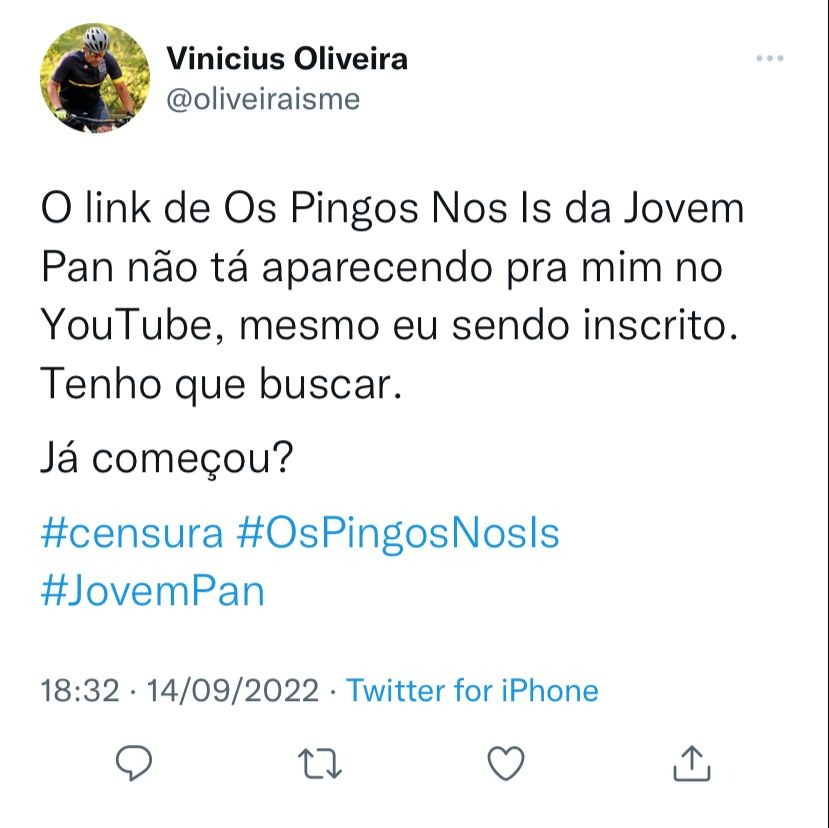 Depois do "hit job" e da choradeira do consórcio irrelevante de ontem sobre a enorme audiência da Jovem Pan no YouTube, hoje muitos espectatores do nosso programa não estão conseguindo acessar ou sequer encontrar o link dos Pingos na plataforma. Mas deve ser apenas concidência.
