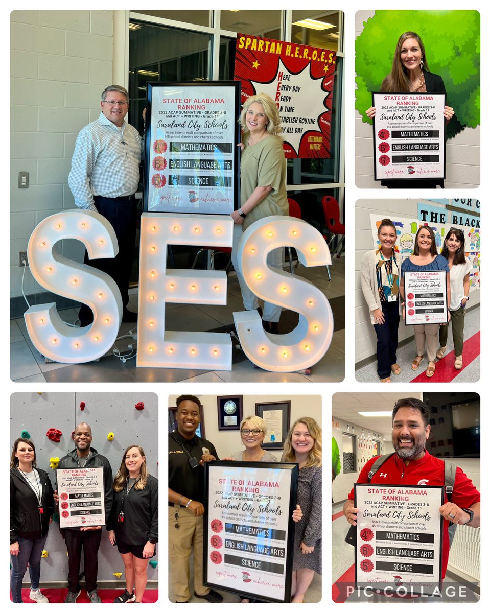 SaralandSchools's tweet photo. State TEST RESULTS are spreading across THE LAND 🤓 Working together to achieve SAME GOALS, the Spartans are reaching NEW HEIGHTS! Of 145 AL districts/charter schools testing in Spring ‘22, Saraland placed 4th-Math, 6th-ELA &amp; 5th-Science. CELEBRATE today &amp; back to WORK tomorrow! https://t.co/gDBlFjlVnO