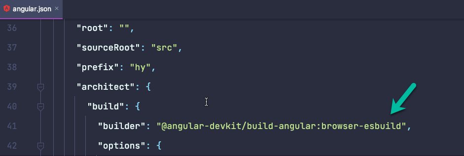 biondifabio's tweet image. #angular 14 now  supports #esbuild , a super fast JavaScript Bundler, also used by ViteJS.

I have tried it right now in a small Angular project (about 10 modules)  and it almost halved the build time (-44%).

Open &quot;angular.json&quot; and update it as shown in the attached image