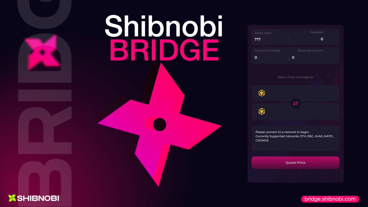 ✨ Experience seamless #trading between #ETH, #BNB, #MATIC, #AVAX and #CRO, and stay tuned for the new coin we will add next week! ✨

👉 bridge.shibnobi.com 

#Shibnobi