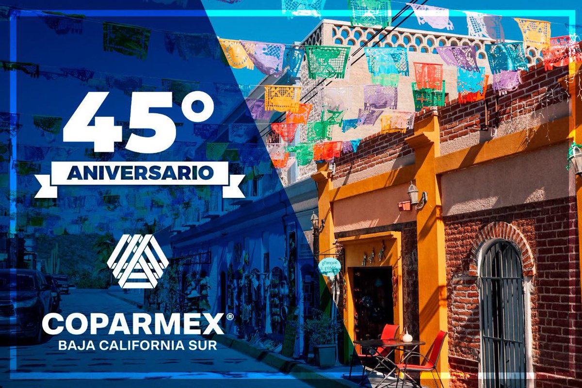 Muy contento de estar al frente de la <a href="/CoparmexBCS/">coparmexbcs</a> que celebra 45 años, en este tiempo nos hemos destacado como una organización que trabaja y propone políticas públicas que fomentan el desarrollo económico y social de BCS. ¡Felicidades y enhorabuena a todos los socios!