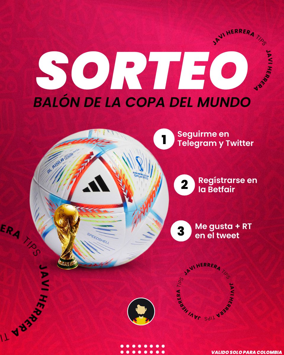 javiherreratips's tweet photo. 🥳DÍA DE VERDE, DÍA DE SORTEO

🇨🇴Familia lo prometido es deuda, despues de la RACHA DE 10 VERDES CONSECUTIVOS EL BALÓN DEL MUNDIAL PUEDE SER DE UNO DE USTEDES!

🎁 Les dejaré en el hilo los pasos a seguir para participar! 🧵

🔞Recuerden, debén ser mayores de edad para participar https://t.co/angqeP9H9S