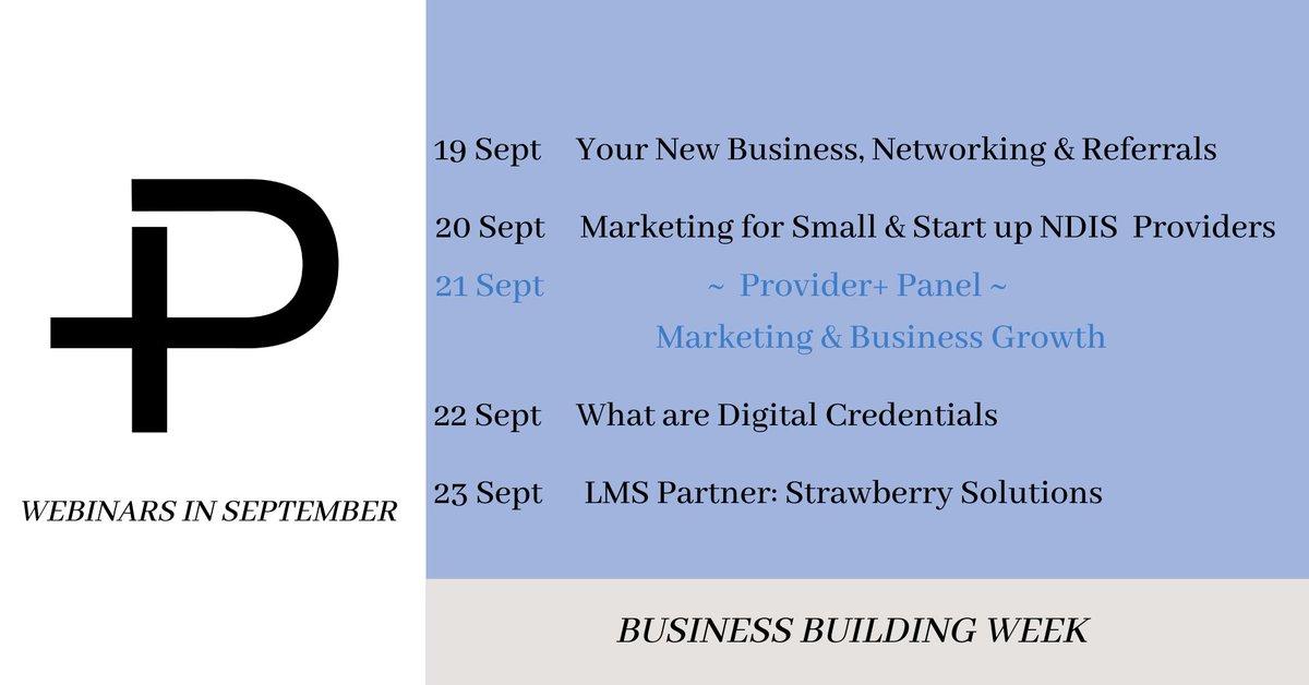 PROVIDERplus's tweet image. Next week, IT'S BUSINESS BUILDING WEBINAR WEEK.... Don't miss Co-Founder Will Flesher in the Provider+ Panel chatting to guest speakers who are experts in the NDIS sector. Register Now hubs.ly/Q01l2Zmd0