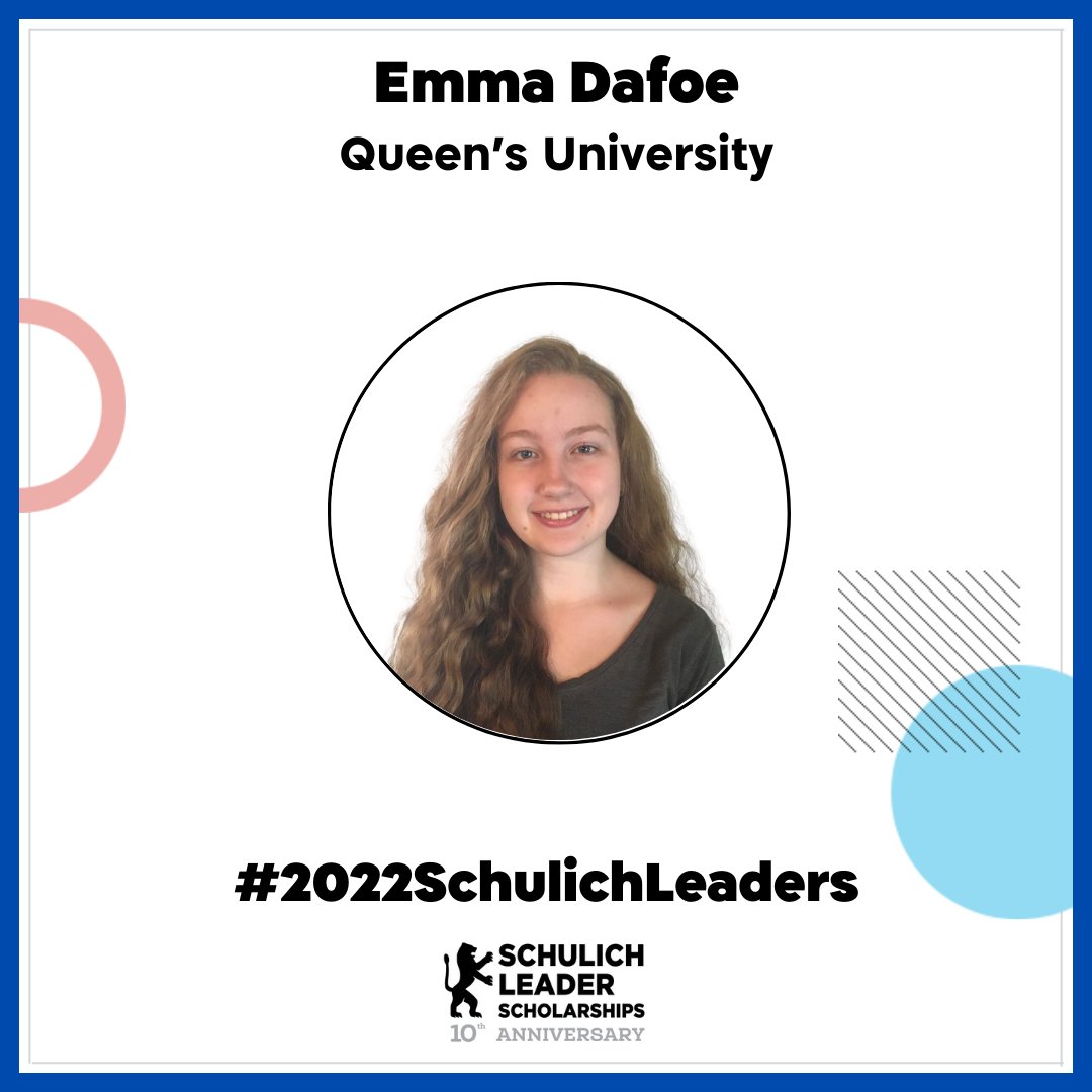 SchulichLeaders's tweet photo. Emma Dafoe is one of five science recipients at @queensu – Welcome to the 2022 class of Schulich Leaders!

https://t.co/UPNOBaytq5 

#2022SchulichLeaders #LeadersGonnaLead #STEM #Science #Technology #Engineering #Math @NHHSRocks @HPEschools https://t.co/Xr4BMPko6E