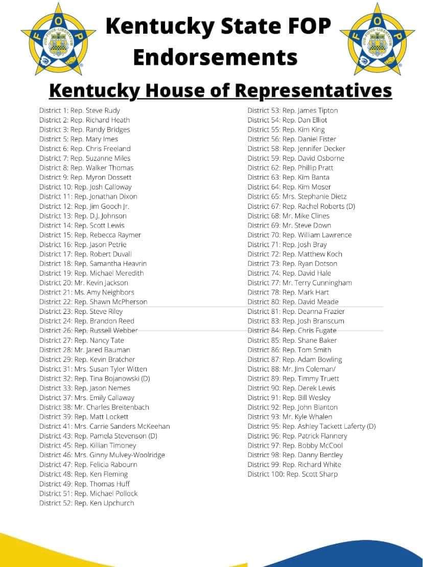 Appreciate the Endorsement from our Friends in Law Enforcement @KYSTATEFOP ! We appreciate your service & sacrifice 4 the protection of our homes and communities! We pray for your safety as your enforce our laws!#backtheblue #REED4KY #InGodWeTrust