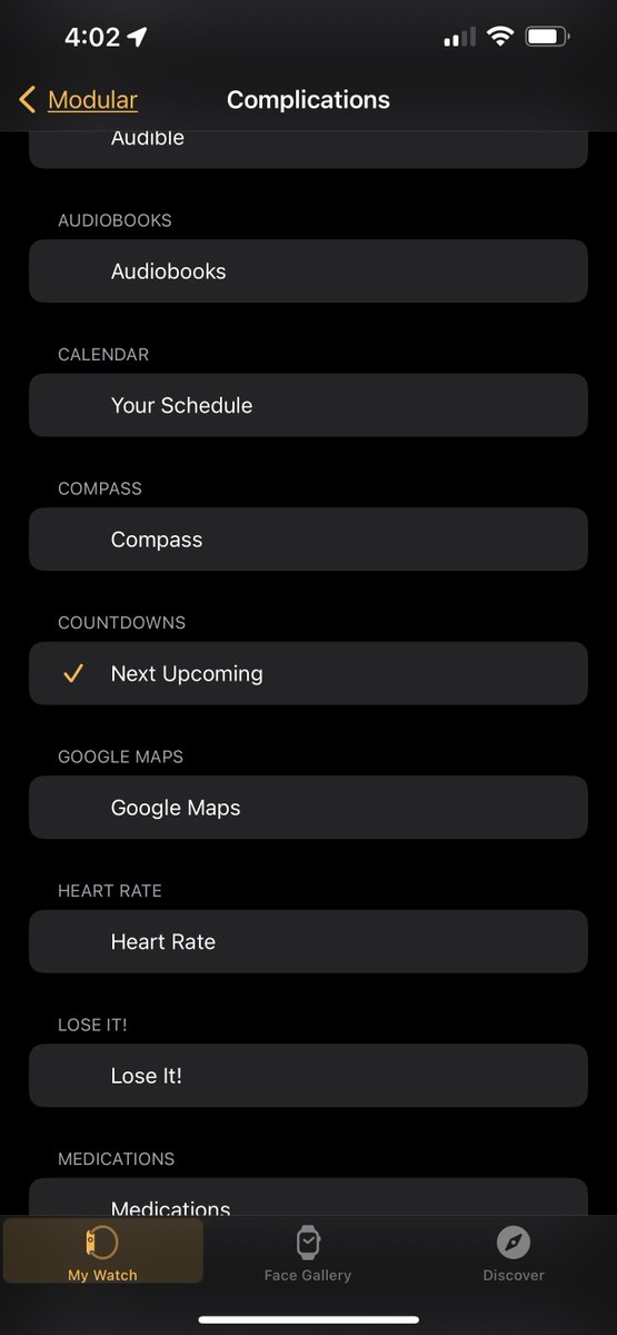 RopeDropper's tweet photo. @shayesapps Yes. I've tried that too. I also tried adding a new watch face altogether, but it resulted in the same thing. Also, although I have four countdowns going, it only gives me the option to select the next upcoming; it used to list two and allow me to access the others. https://t.co/vxq0vLcz6L