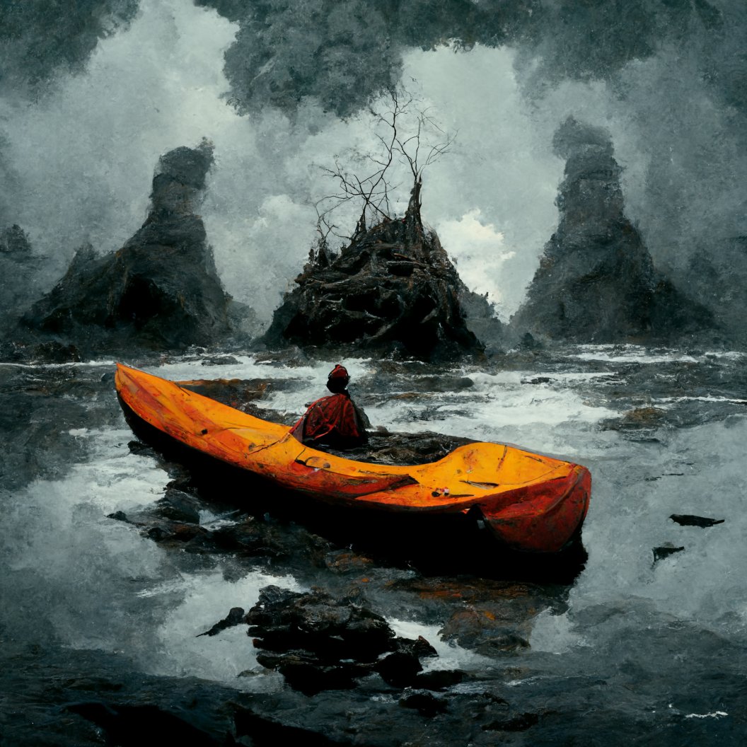 CrappyAIPhanArt's tweet photo. "Parked my kayak on a stone, and yelled across the ocean to his evil throne" (#midjourney ai art) #phish #pyite https://t.co/3wiH5bjwBn