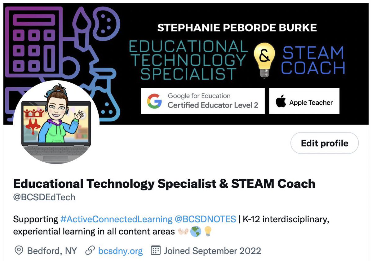 Geeky_Goggles's tweet photo. New school/work account alert!π¨
Follow @BCSDEdTech ππ»
Can't wait to share all the great #ActiveConnectedLearning things happening @BCSDNOTES! #FoxesUp!π¦ #STEAM #PBL #enrichment #digcit #CSandDF #CSforNY https://t.co/qBDDDy8pEr
