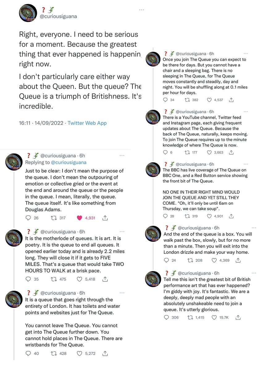 hearmeplaypiano's tweet image. I’ve been laughing about your tweets for hours.  Read them out loud to my husband and sent them to my best friend. Made it into one big screen for easy sharing elsewhere if anyone wants it. #GodSaveTheQueue