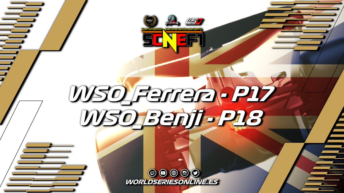 Termina el GP de Gran Bretaña en #SCNEF1.

@WSO_Ferrera, que partía P14 en su debut, finaliza P17 tras una complicada carrera.

@benjafg97, que mostró un buen ritmo en carrera siguiendo a sus rivales, sufrió un percance y acabó P18 en su debut.

¡Orgullosos de vosotros! ❤❤