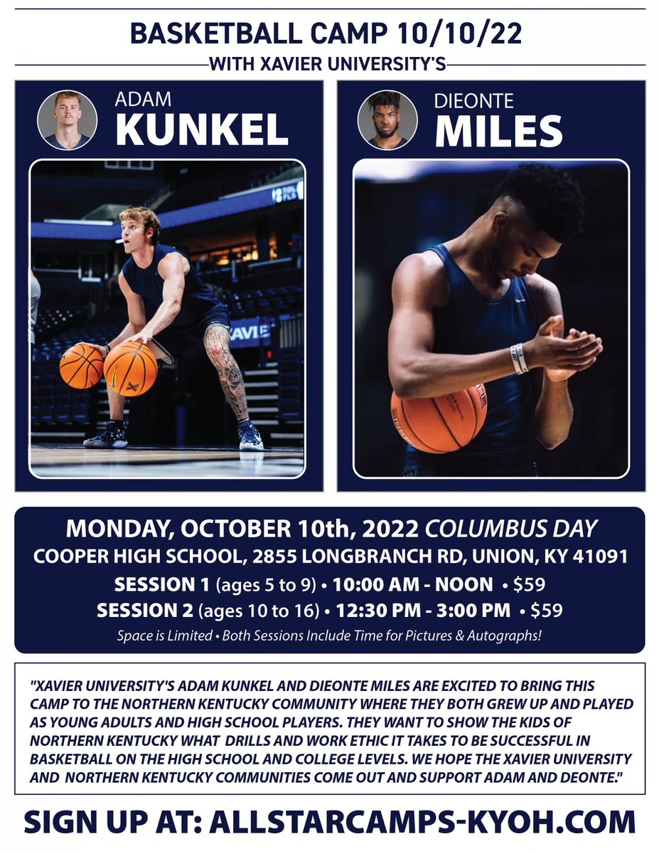 cooperjagsbb's tweet image. Mark your calendars! October 10th! Our guy Adam Kunkel &amp;amp; his Xavier teammate, Walton Verona product Dieonte Miles will be hosting a one day camp here at Cooper HS! Should be a great day! #Family #GivingBack