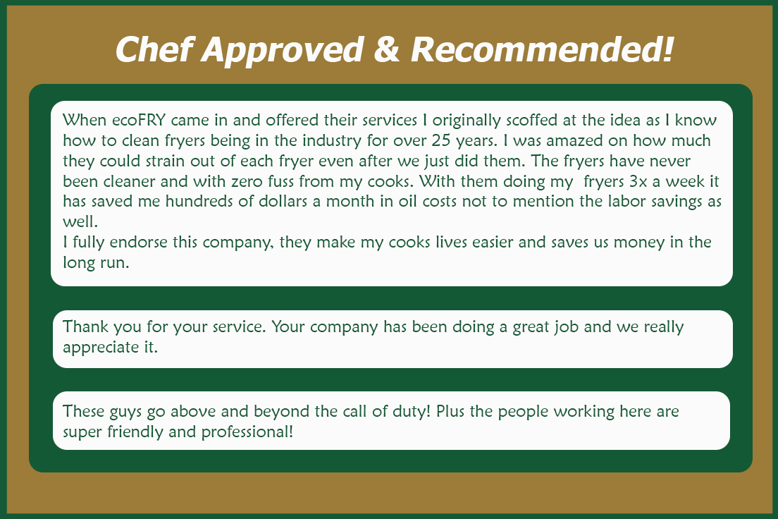 EcoFry's tweet photo. I would like to thank these customers for their kind words!
If you would like a free demo and evaluation of your specific location, go to https://t.co/z96VOBoF4v or email me directly.  Cheers, Sandy@ecoFRY.ca

#chefs #fryers #restaurants #foodies https://t.co/aYFO8T68sM