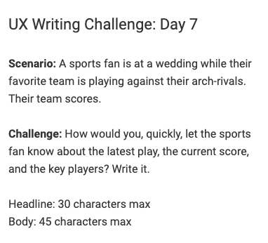 esierr1's tweet image. Day 7 of the #DailyUXWritingChallenge. Let&apos;s do this!

#UXWriting  #UserExperience #UX #UXWritingChallenge