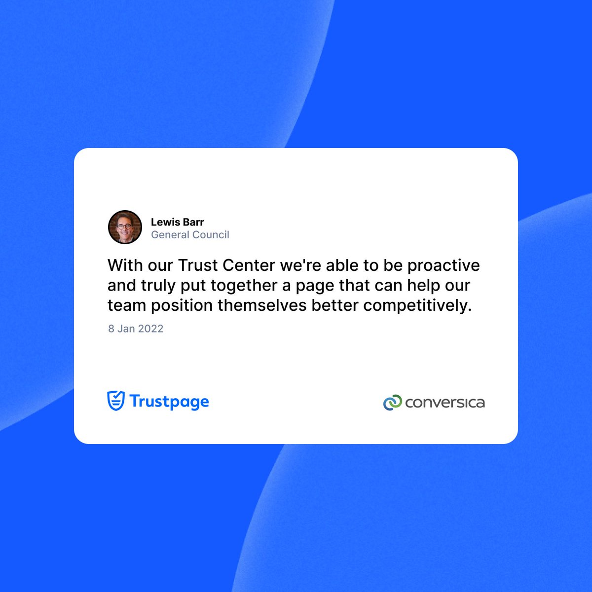 Trustpage (@trustpage) on Twitter photo Lewis Barr said it best, <a href="/MyConversica/">Conversica</a> uses their Trust Center to proactively share their security posture and win competitive deals.
Interested in doing the same? Claim your own Trust Center for free today: trustpage.com/signup?twitter Lewis Barr said it best, <a href="/MyConversica/">Conversica</a> uses their Trust Center to proactively share their security posture and win competitive deals.
Interested in doing the same? Claim your own Trust Center for free today: trustpage.com/signup?twitter