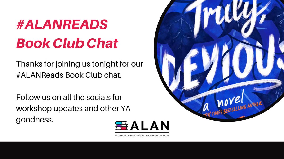 ALANorg's tweet photo. Thanks for joining us tonight for our #ALANReads Book Club chat.

In a few months, we'll be reading In the Wild Light by Jeff Zentner. 

Follow us on all the socials for workshop updates and other YA goodness. https://t.co/a6ZKNDs8Nj