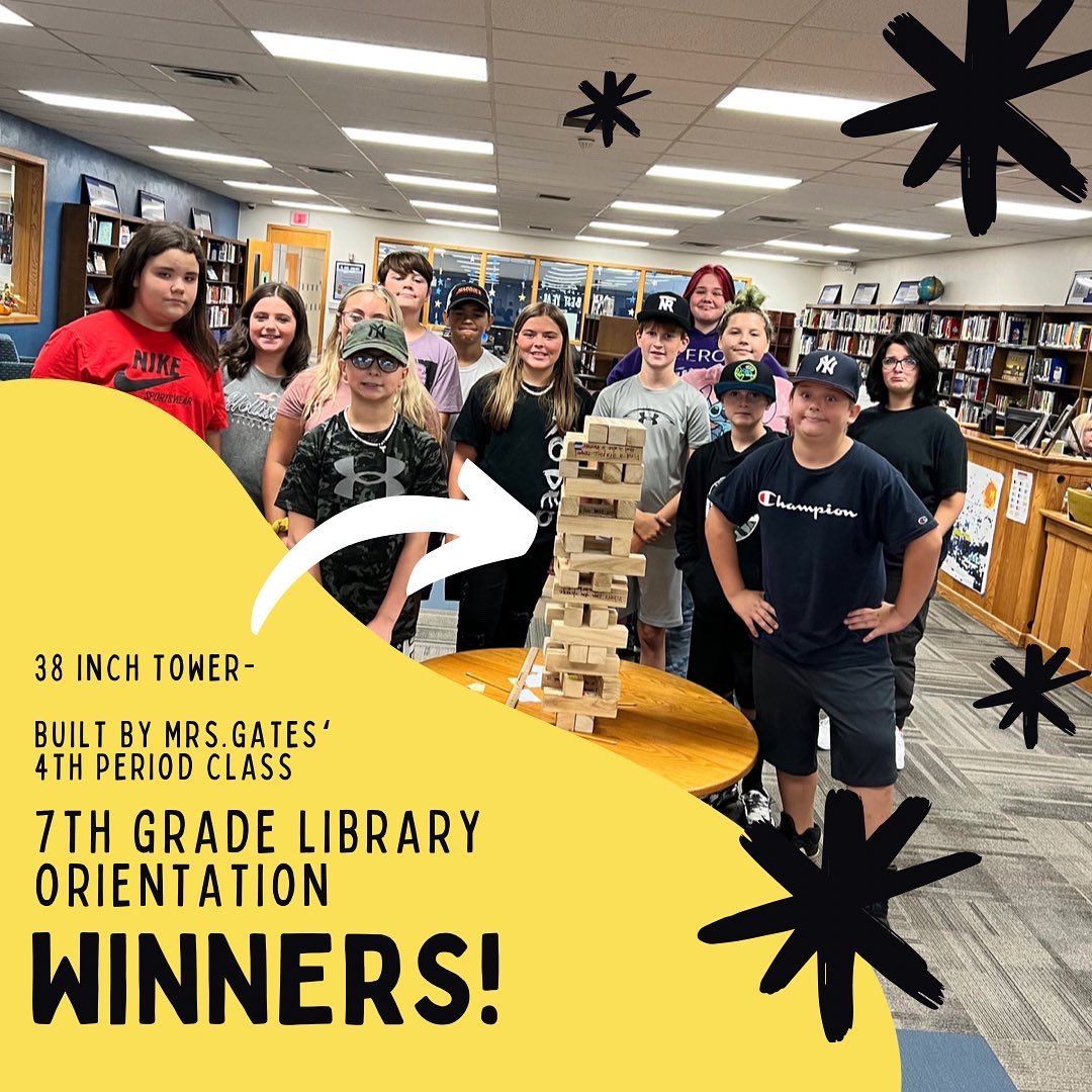 KJSHLibrary's tweet image. 4th period 7th Grade English for the tallest library orientation Jenga tower win. When it falls, we learn from it and rebuild. #teamwork #mslibrary #growthmindset #w @jimczad I hope I used #w correctly…