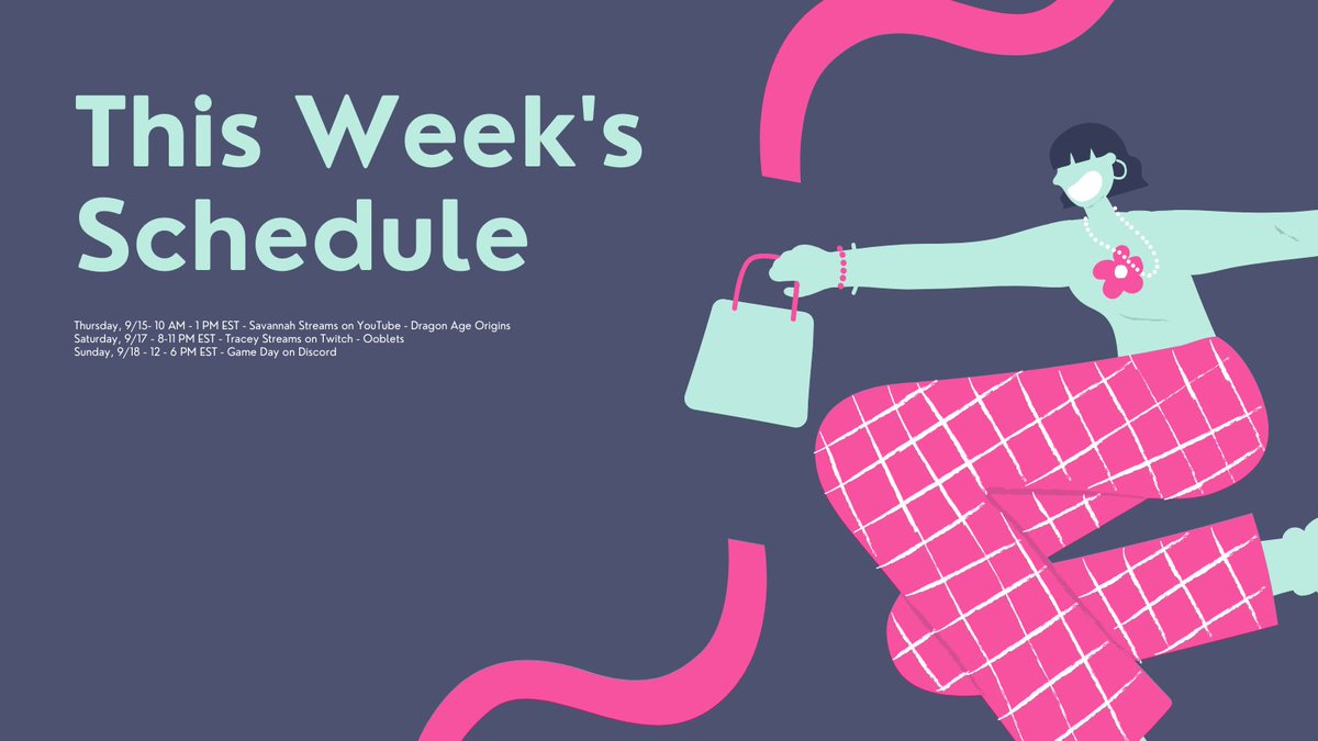 This week's schedule!  Visit linktr.ee/OMGGuild for all of our socials!